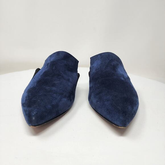 Marc Fisher Shiloh Flat Mule Women 7M Navy Blue Suede Pointed Toe Leather Sole - Picture 4 of 11